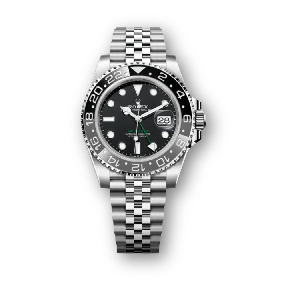 GMT-Master II 40mm in Oystersteel with Black and Gray Bezel